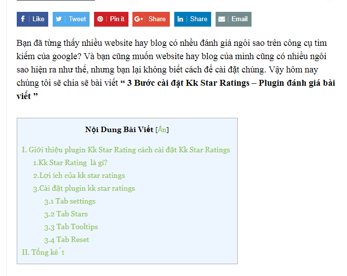kết quả sau khi sử dụng plugin TOC