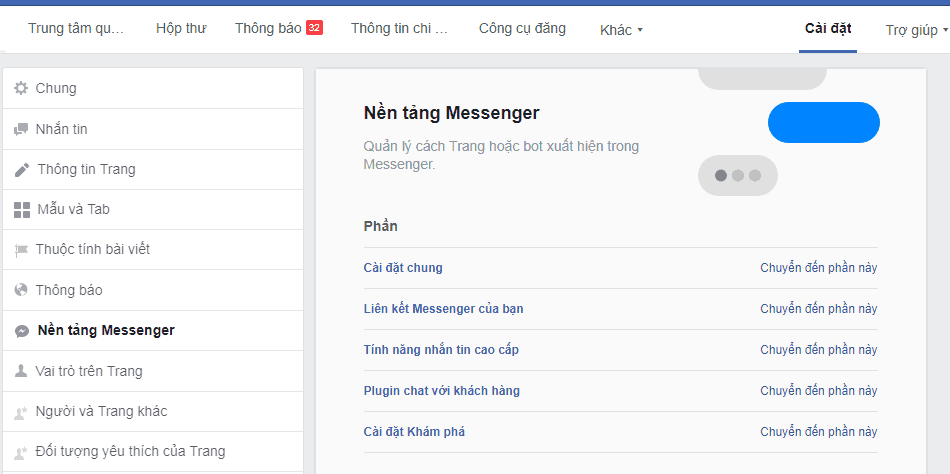 cài đặt rồi đến nền tảng messenger